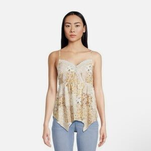 No Boundaries Cream & Yellow Floral Babydoll Camisole with Lace Trim